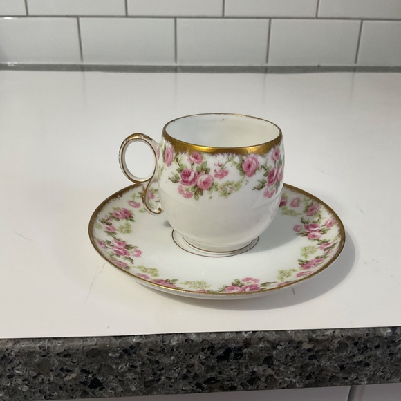 VTG French Limoges by Elite Works Pattern Pink Lavender Floral Teacup Saucer - Picture 5 of 9